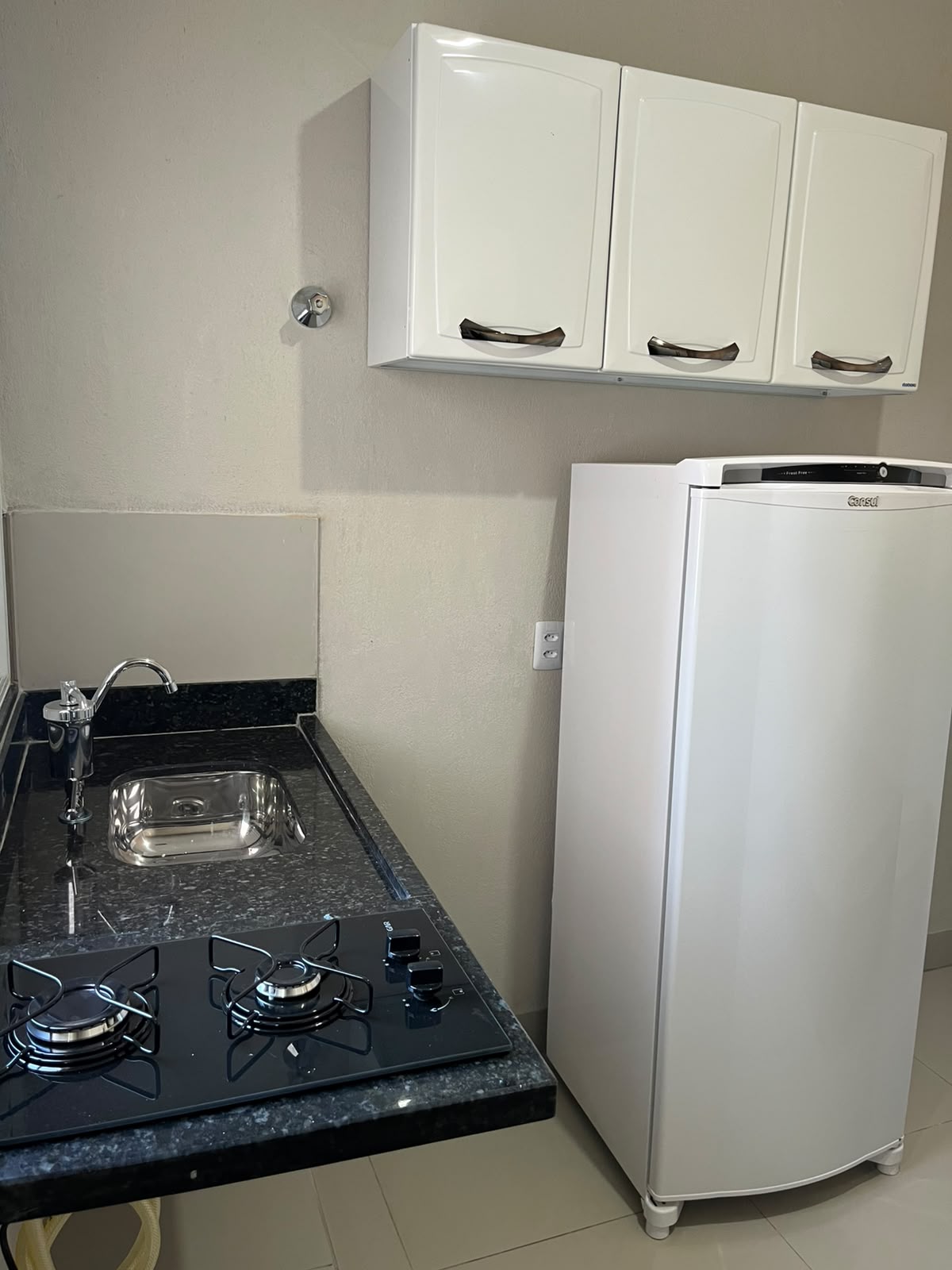 Cooktop, pia e armários